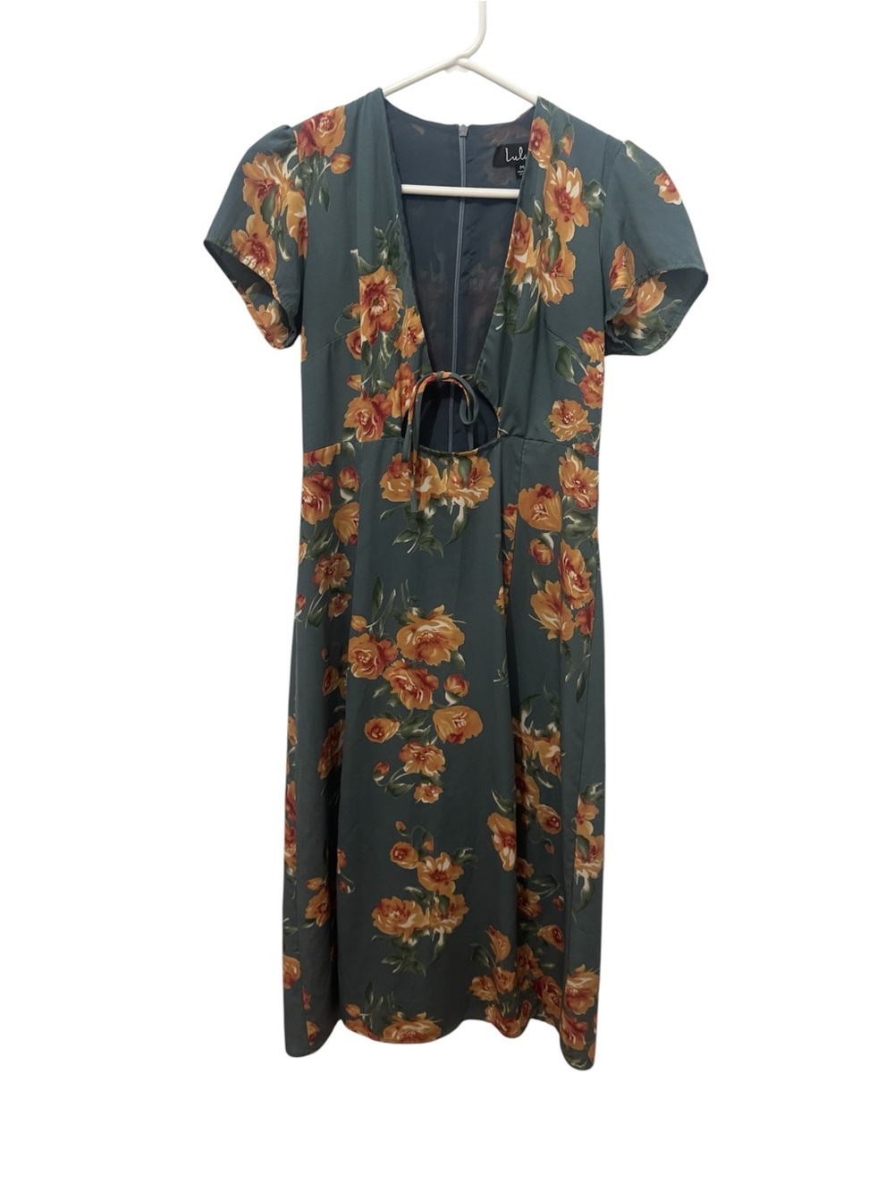 Lulus Best Day Of My Life Dusty Sage Floral Midi Dress Size Medium - Picture 2 of 4